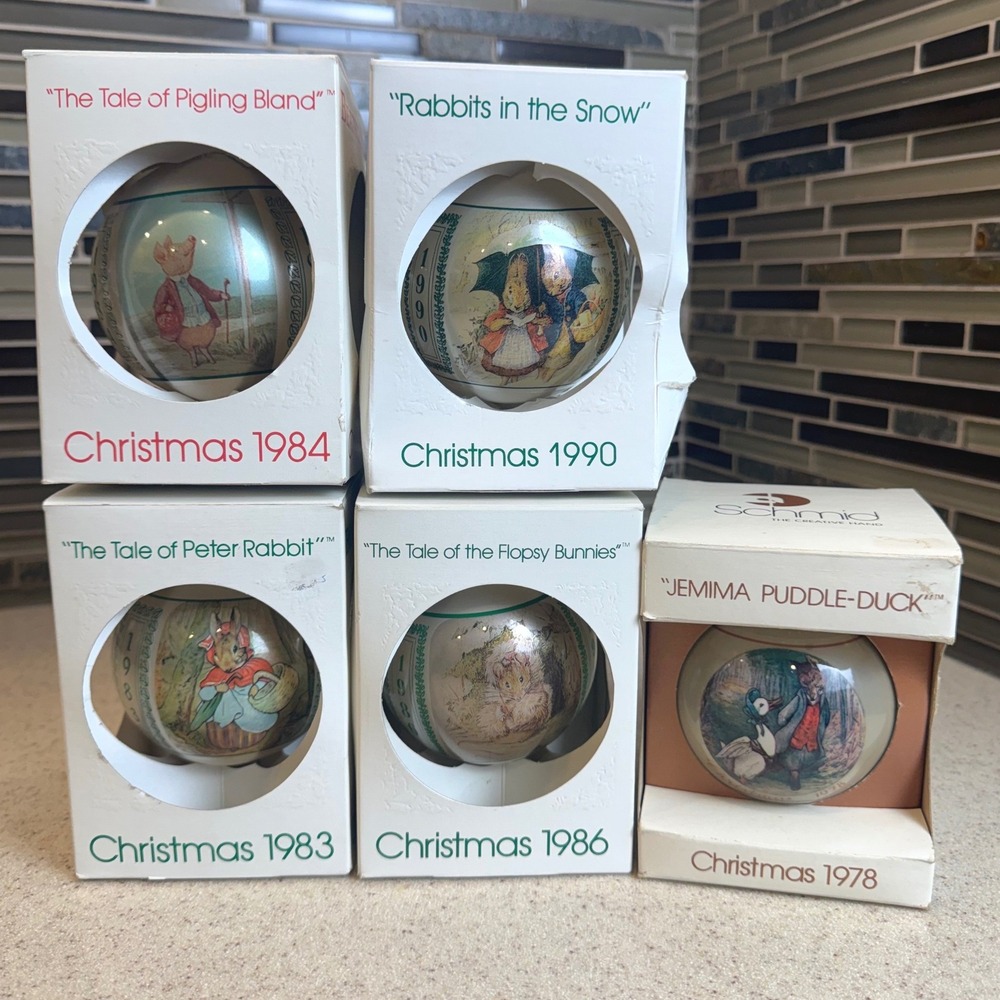 Lot 5 Vintage Beatrix Potter Christmas Ornaments Schmid 1978-1990 Peter Rabbit